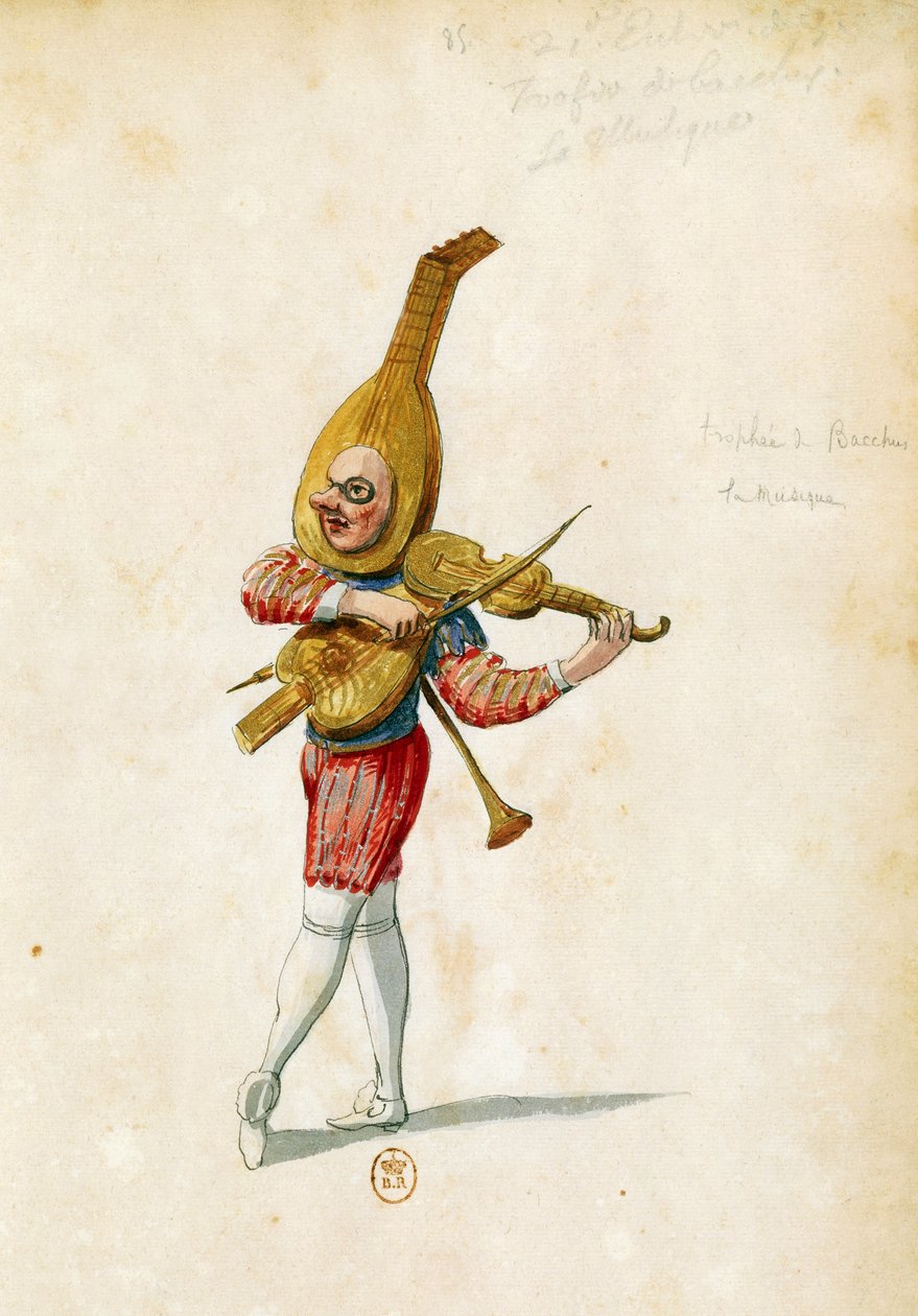 Kostuumschets door Jean Berain de Oudere voor Le feste di Amore e di Bacco, ballet door Jean-Baptiste Lully, uitgevoerd in het Palais-Royal in Parijs, 15 november door Jean I  Berain
