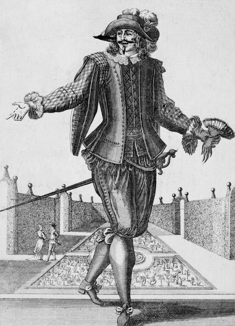 Serieuze acteur, toneelkostuum, gravure door Jean Berain de Oudere (1637-1711), Frankrijk door Jean I  Berain