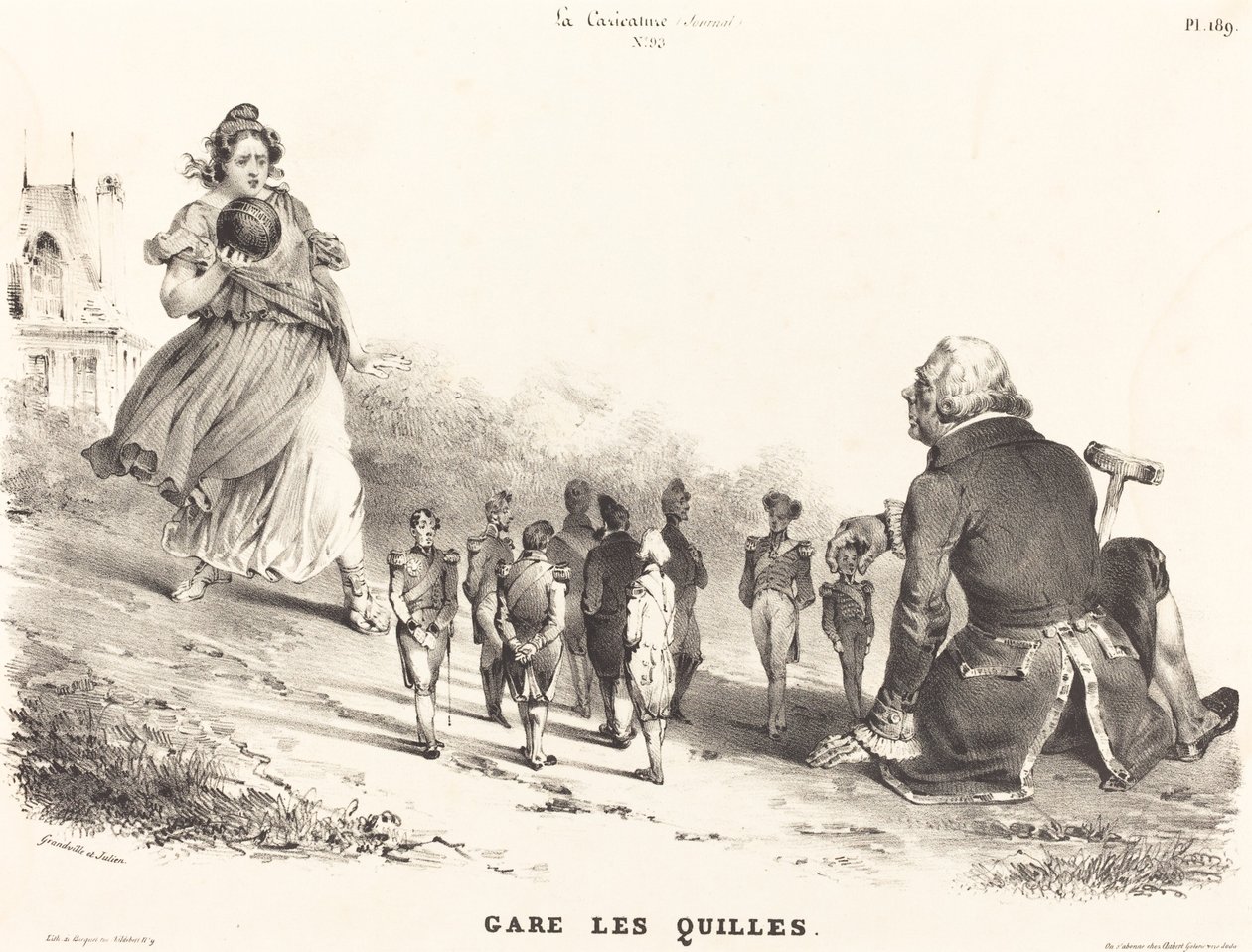 Gare les Quilles door Jean Ignace Isidore Grandville