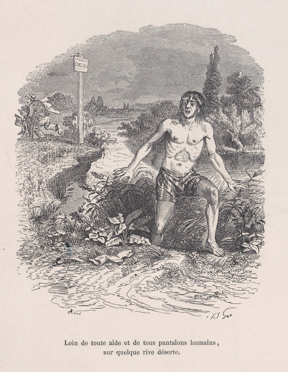 Weg van alle hulp en zonder broek, op een verlaten kust door Jean Ignace Isidore Gérard