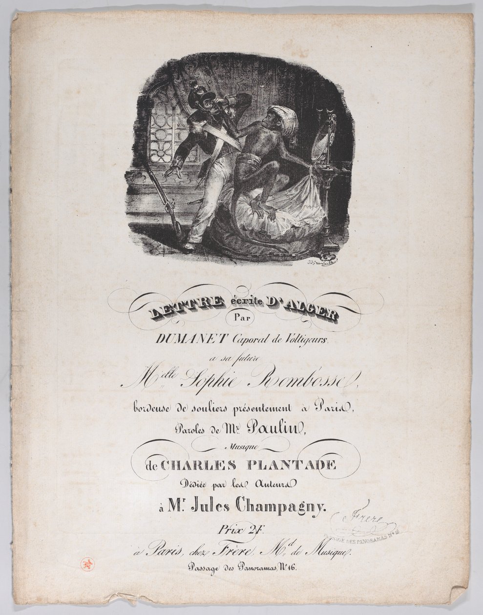 Brief geschreven vanuit Alger, ca. 1835 door Jean Ignace Isidore Gérard