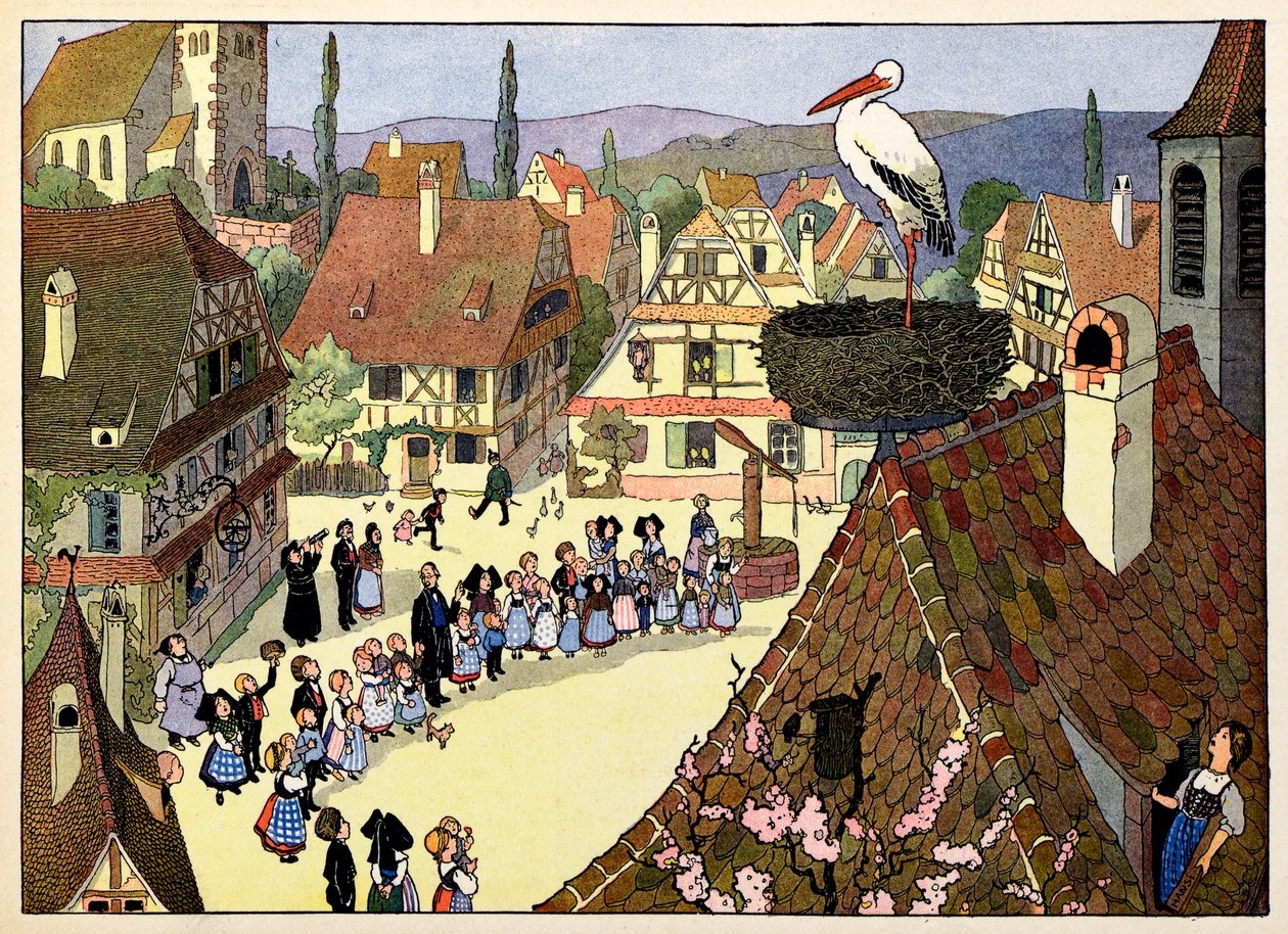 Mijn dorp, degenen die niet vergeten: De aankomst van de ooievaar door Jean Jacques (1873 1951) Waltz