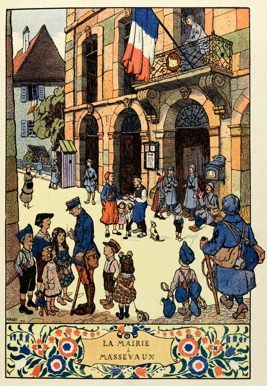 Het driekleurige paradijs; Het stadhuis van Massevaux 1918 door Jean-Jacques (1873-1951) Waltz