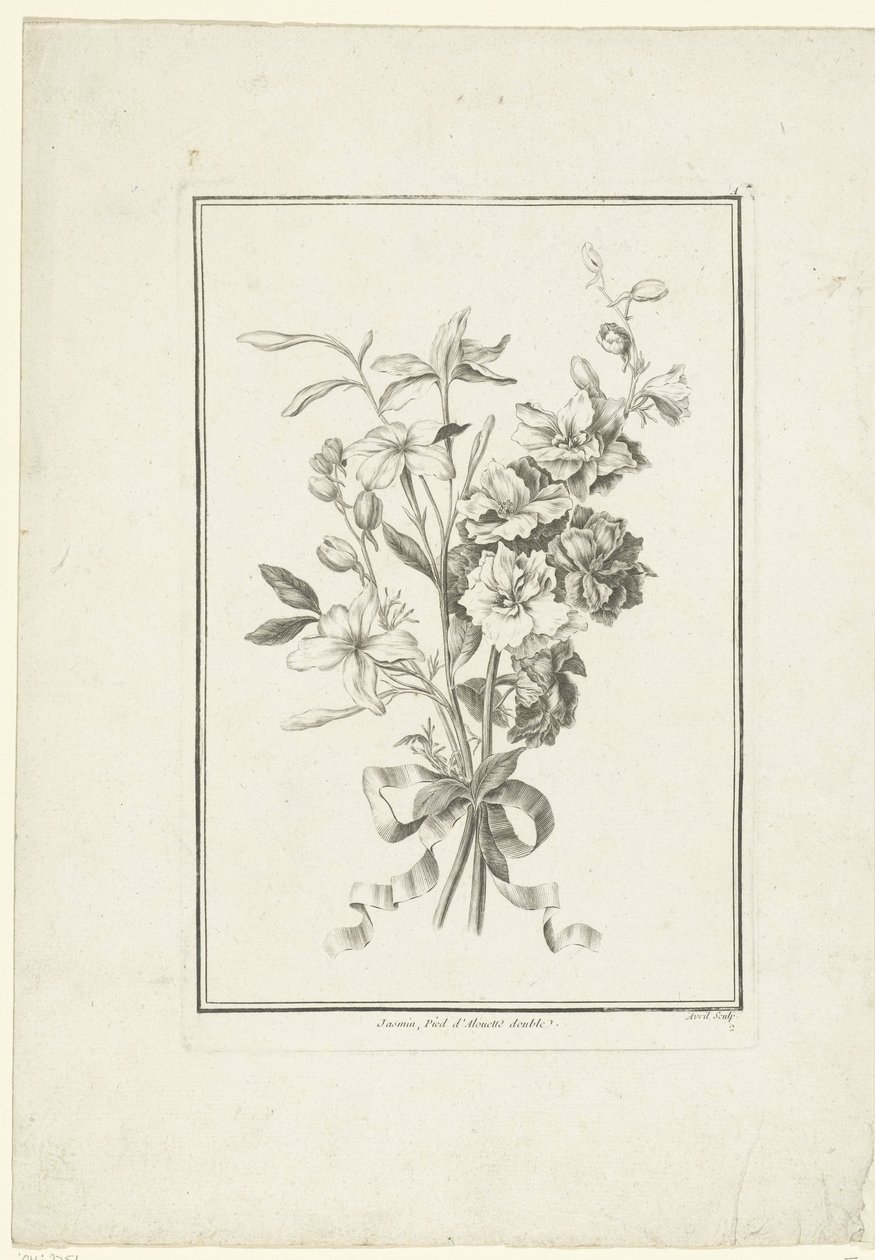 Boeket van jasmijn en ridderspoor (IIe Cahier de Bouquets) door Jean Jacques Avril (I)