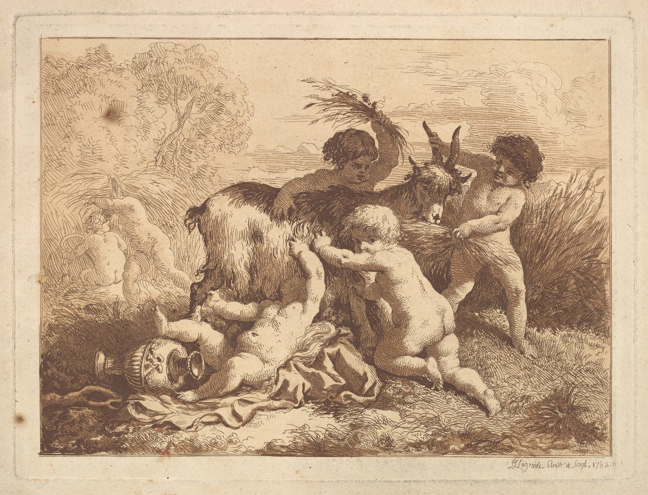 De jonge oogsters en de geit, in een album door Jean Jacques Lagrenee