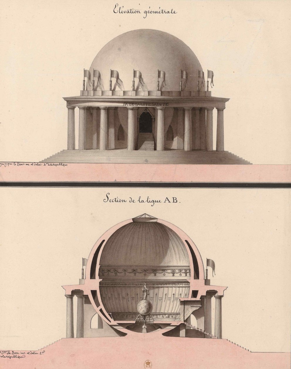 Opstand van een tempel voor gelijkheid, voor de tuin van de filosoof door Jean Jacques Lequeu