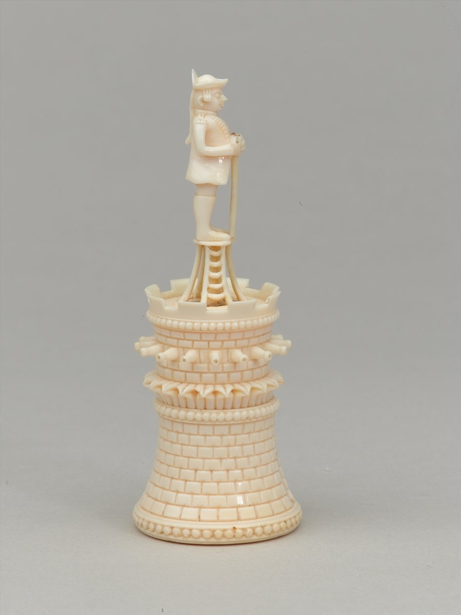 Witte toren, schaakstuk, India, circa 1820 door Jean Jacques Scherrer