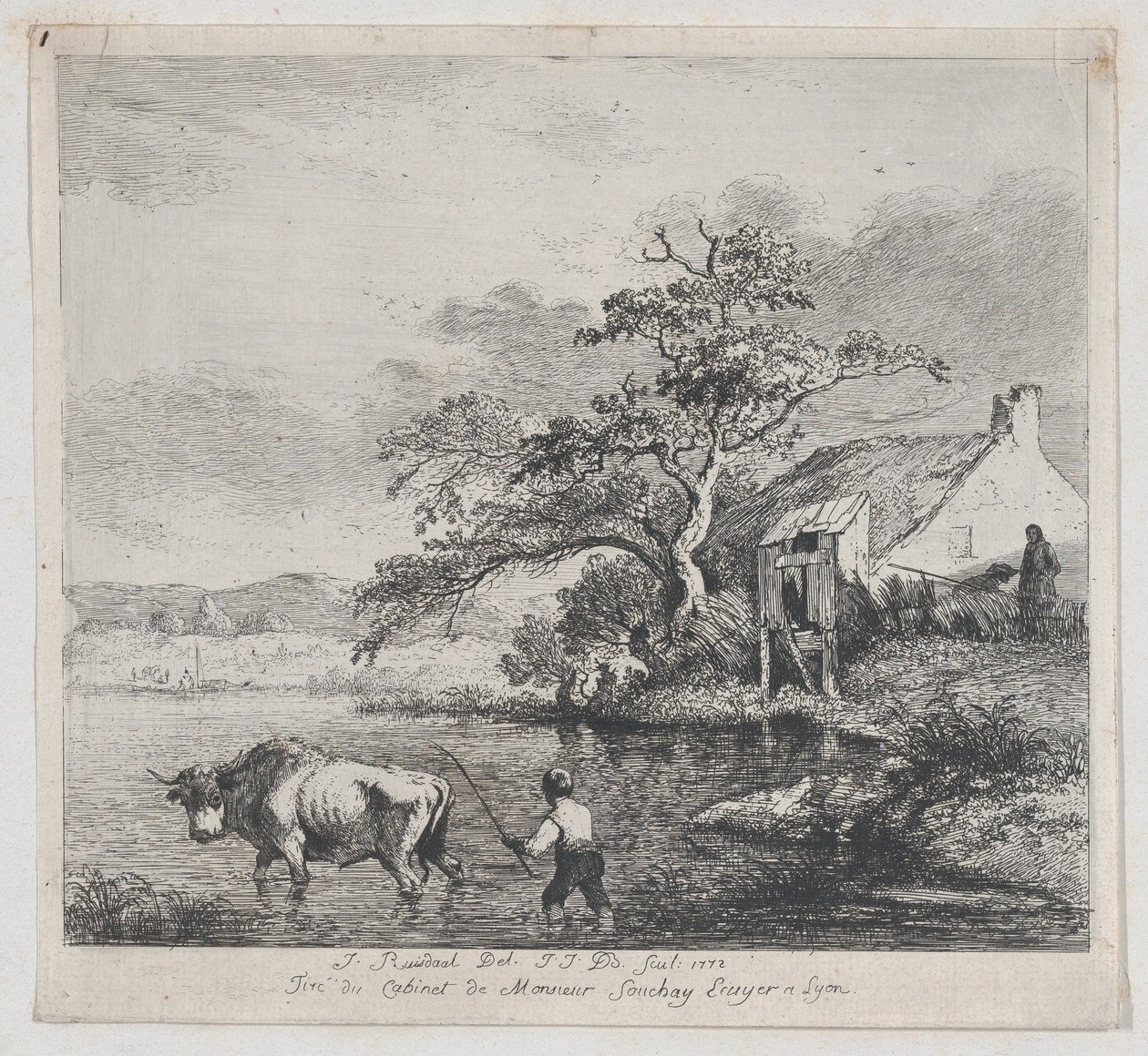 Herder en Stier, naar Ruisdael door Jean Jacques de Boissieu