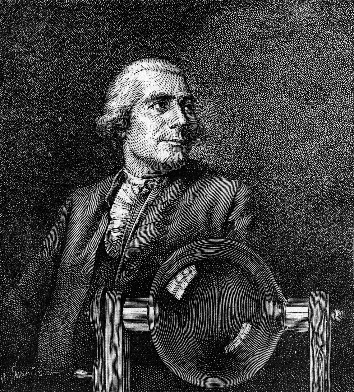 Portret van Joseph de Montgolfier (1740-1810), Franse industrieel, uitvinder van de heteluchtballon. (Van het portret van Boissieu, in het Musée de Lyon). Gravure in 