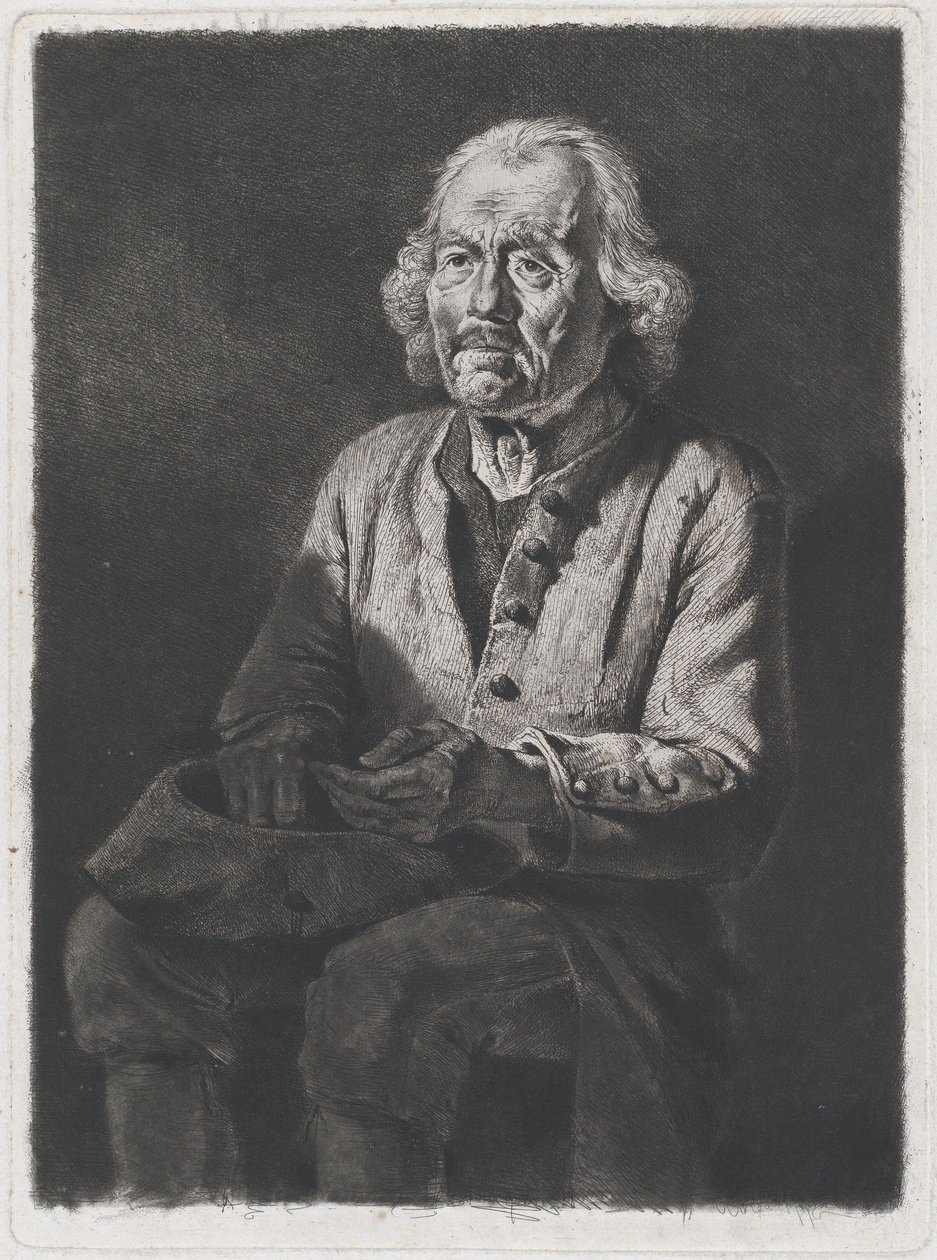 Zittende bedelaar: Portret van oude Girard, een boer uit Chasselay door Jean Jacques de Boissieu