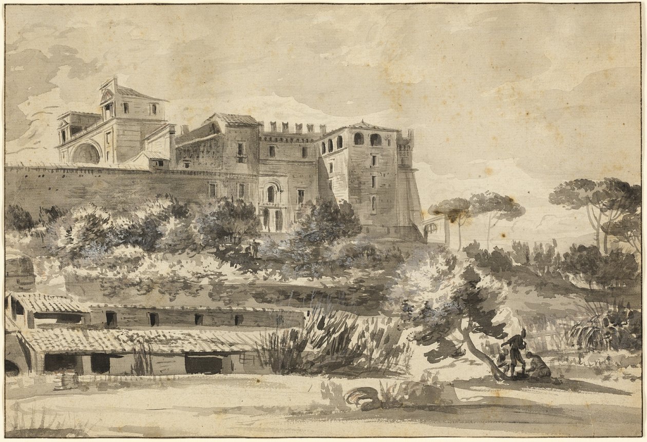 Uitzicht op een Italiaanse Villa en Tuinen (het Belvedere van het Vaticaan) door Jean Jacques de Boissieu