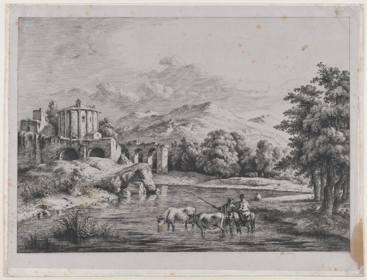 Uitzicht op de Tempel van Vesta, 1774 door Jean Jacques de Boissieu