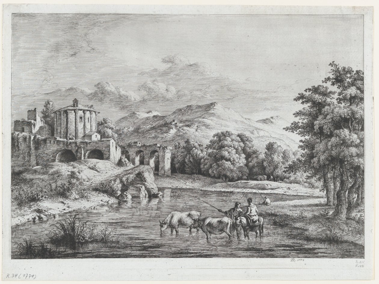 Uitzicht op de Tempel van Vesta, 1774 door Jean Jacques de Boissieu