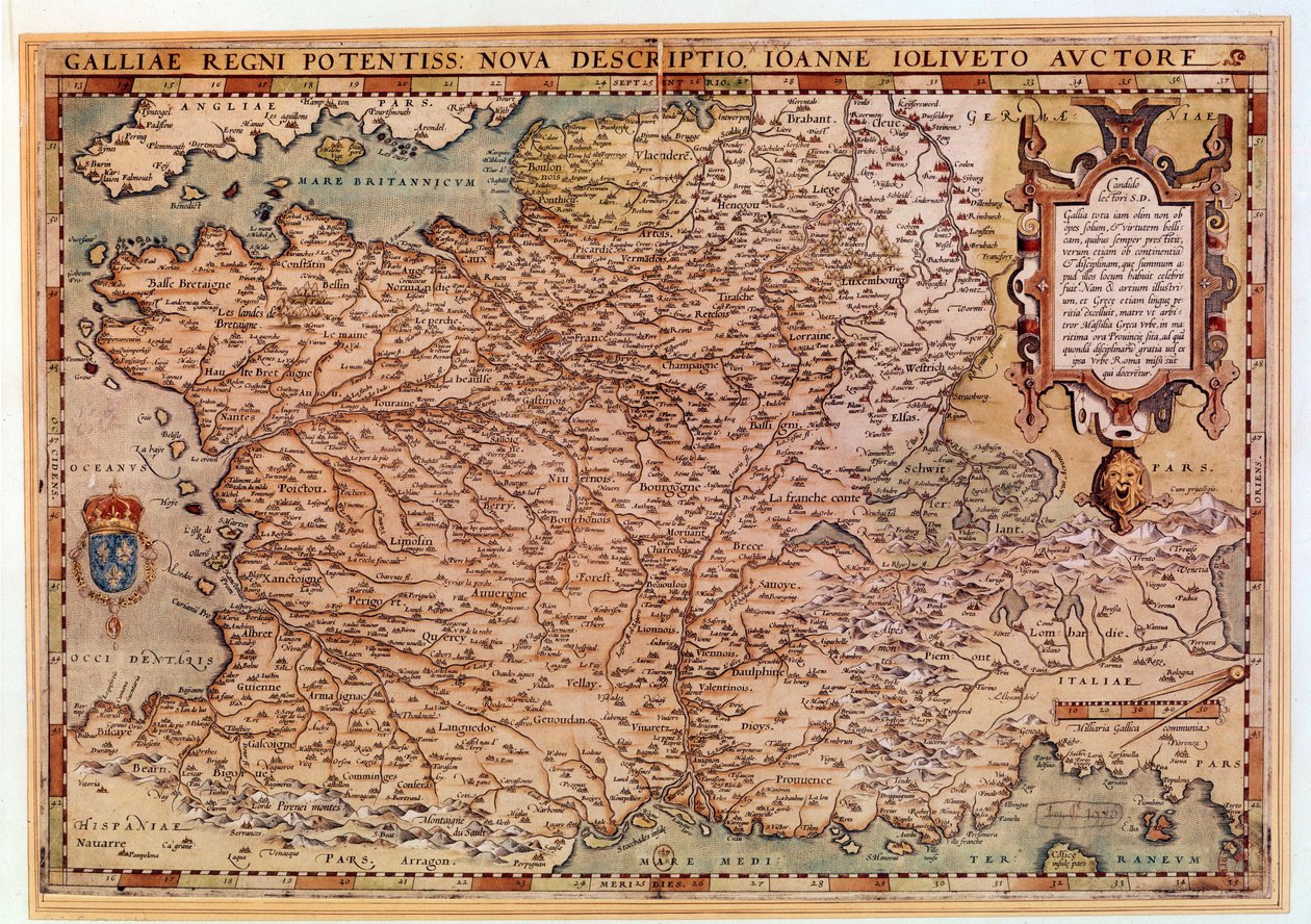 Geografische kaart van Frankrijk door Jean Jolivet (16e eeuw) 1570 Parijs, B.N. door Jean Jolivet