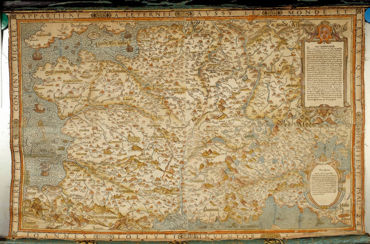 Geografische kaart van Gallië die de grenzen met Duitsland en Italië toont door Jean Jolivet