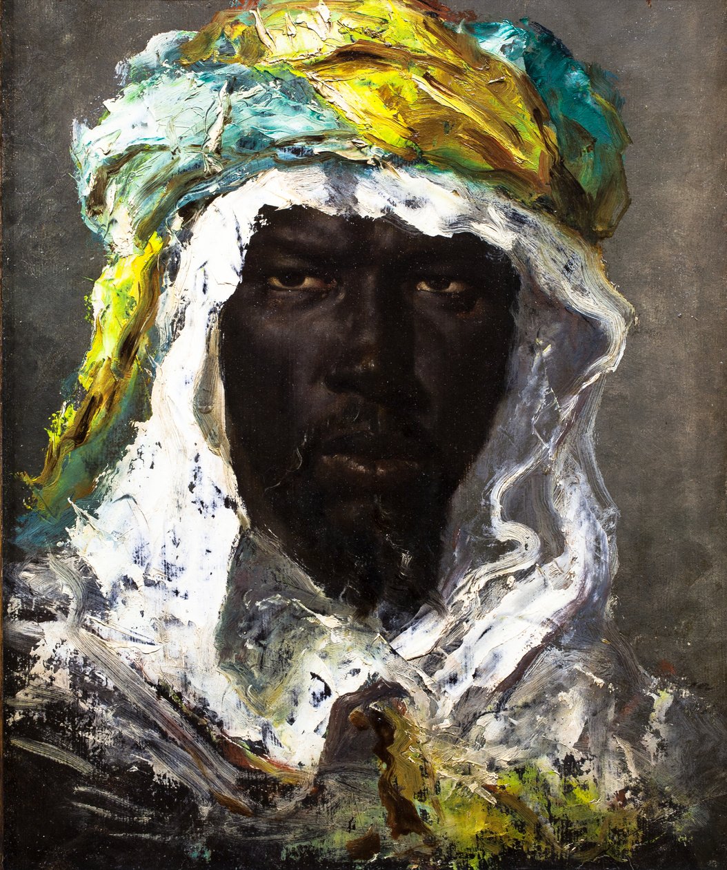 Tete de Maure, ca. 1875 (Olieverf op papier op doek) door Jean Joseph Benjamin Constant