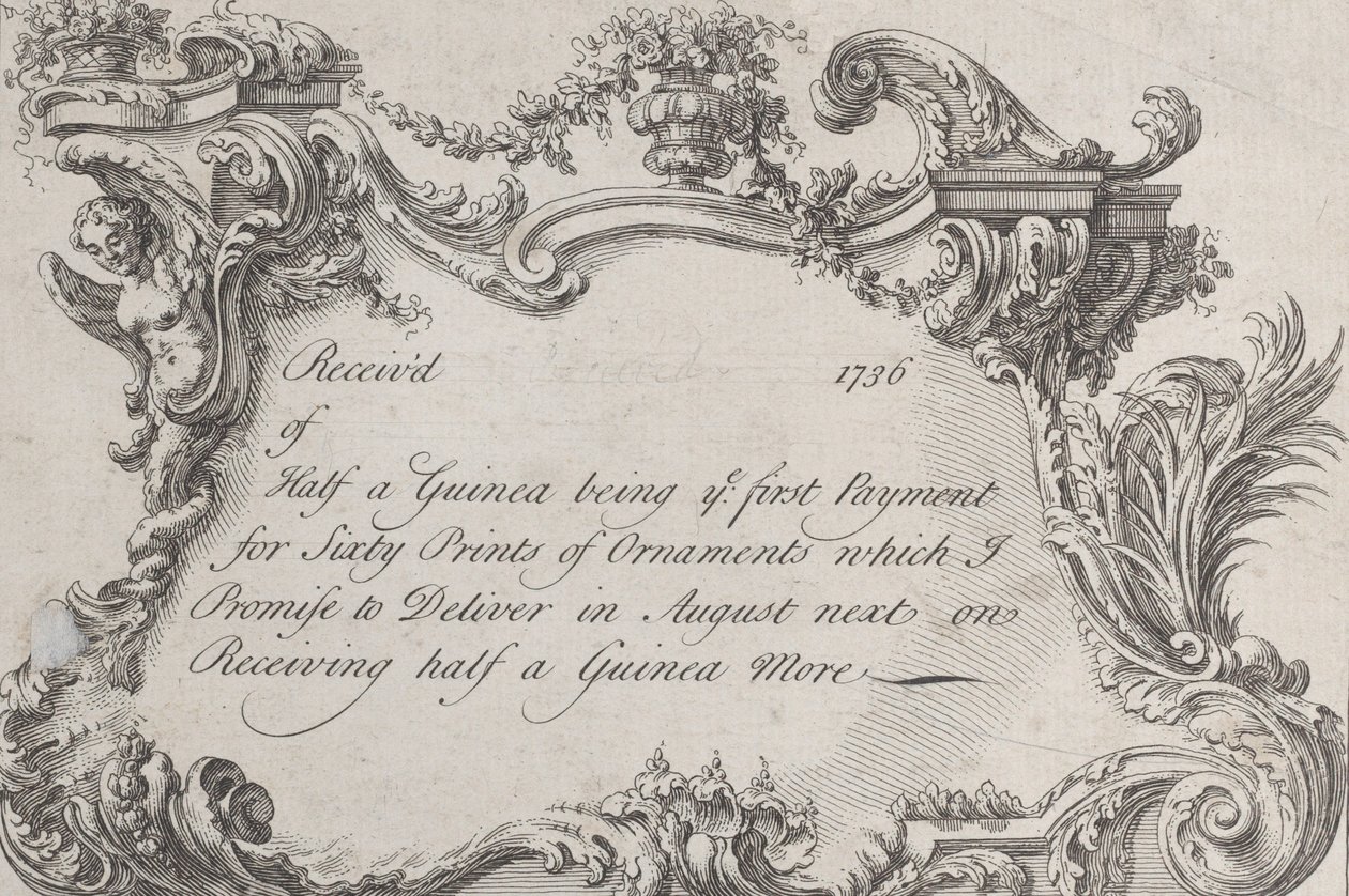 Handelskaart voor Frazer, legerdrukker, stationer en boekbinder, 1736 door Jean La Rocque