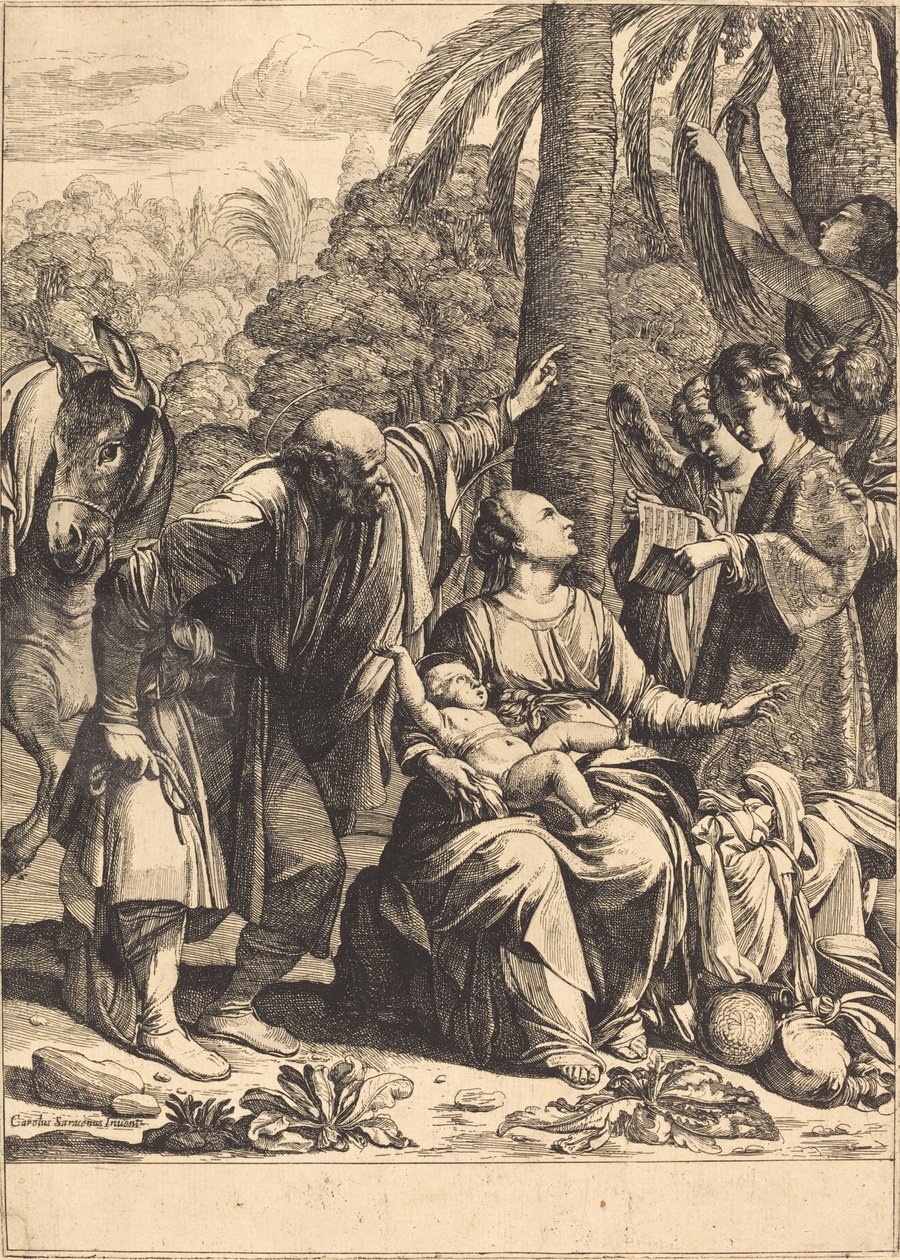 Rust tijdens de vlucht naar Egypte door Jean Leclerc after Carlo Saraceni