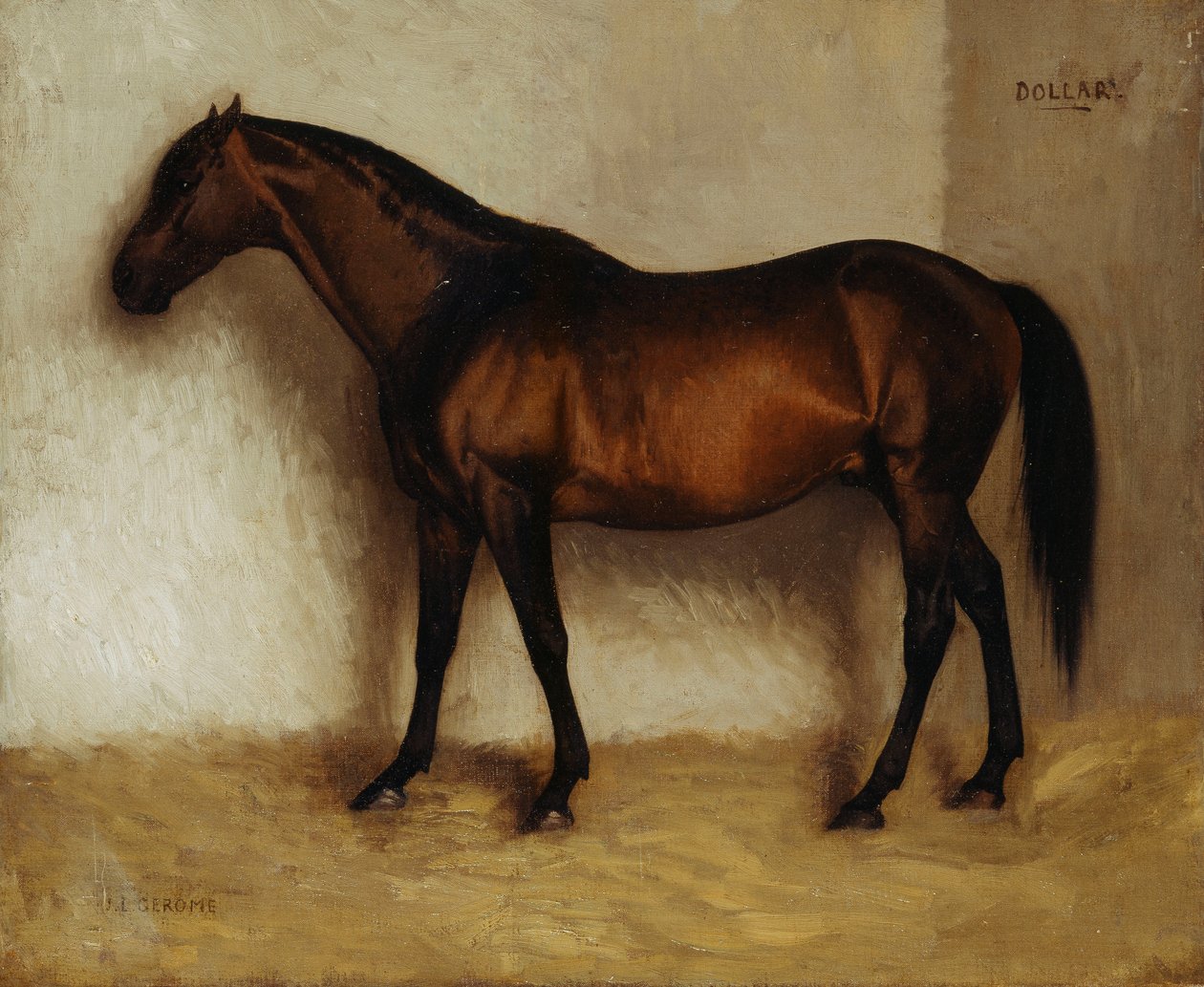 Dollar, Een Bruine Jager in een Losse Box door Jean Leon Gerome