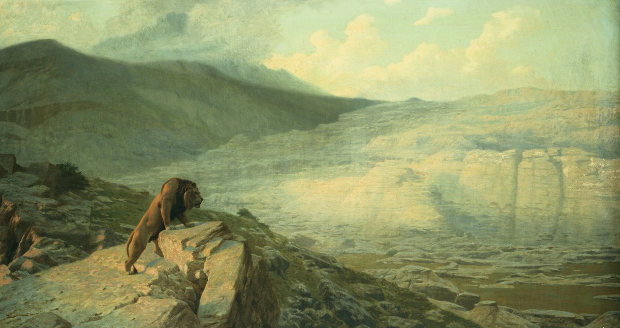 Leeuw op wacht door Jean Leon Gerome