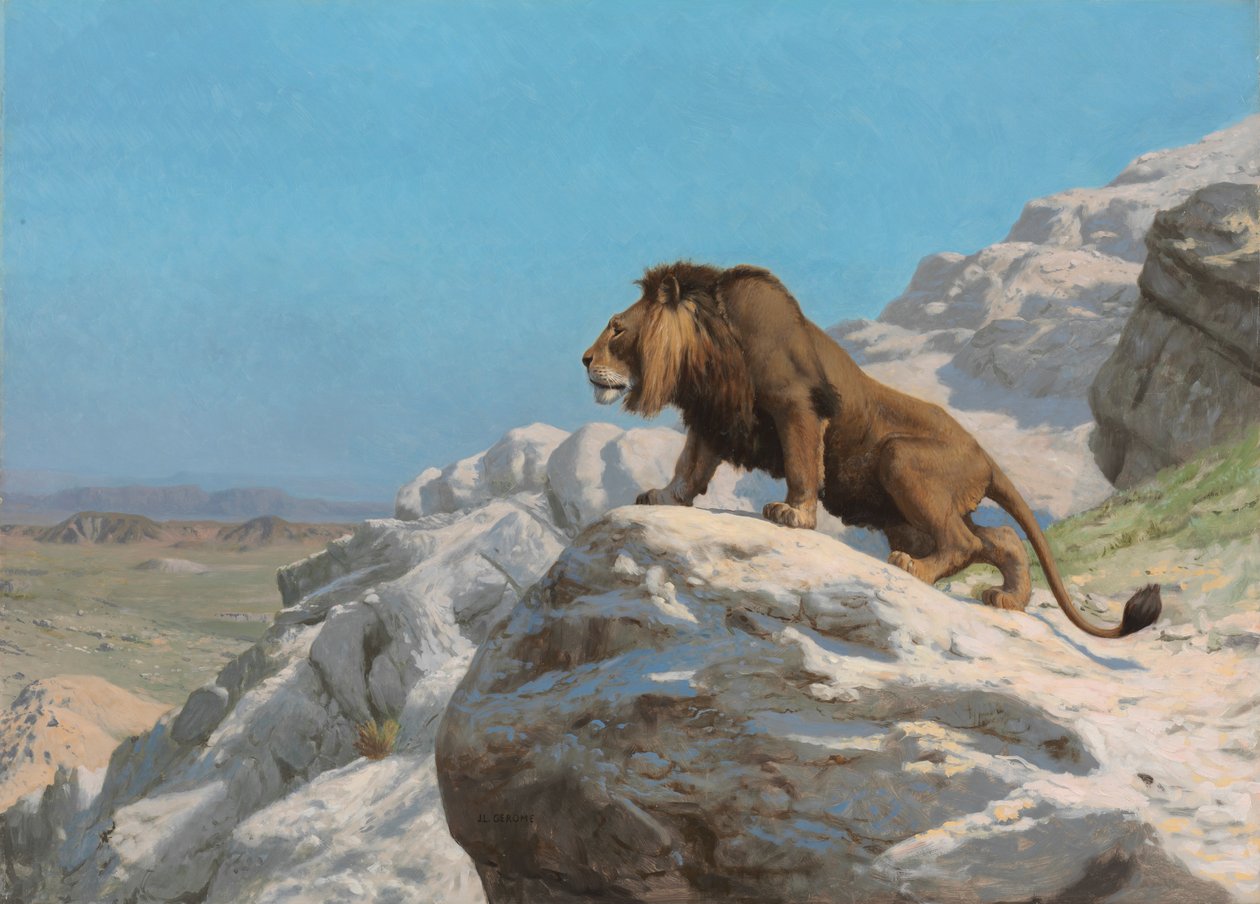 Leeuw op de wacht, c. 1885 door Jean Leon Gerome