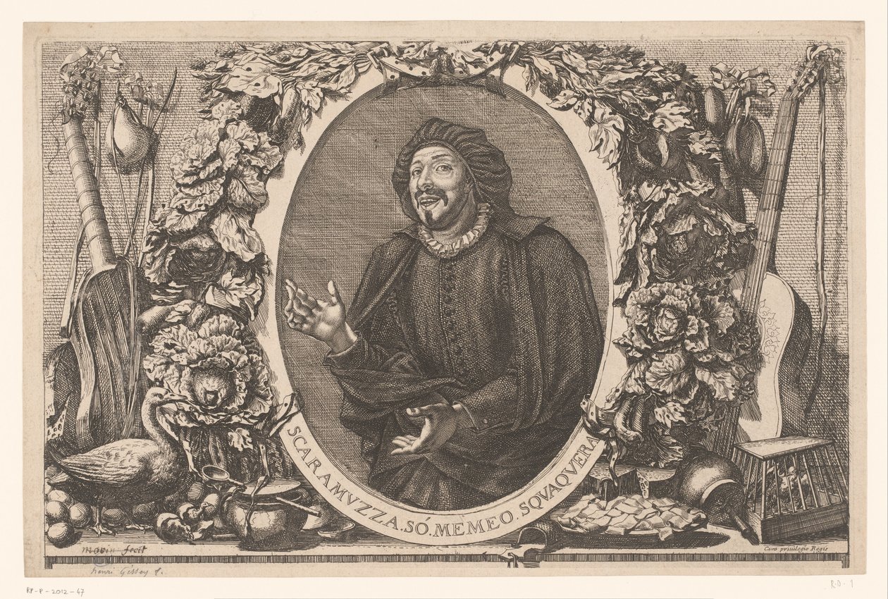 Portret van Tiberio Fiorilli in de rol van Scaramuccia (Scaramouche) door Jean Lepautre (attributed to)