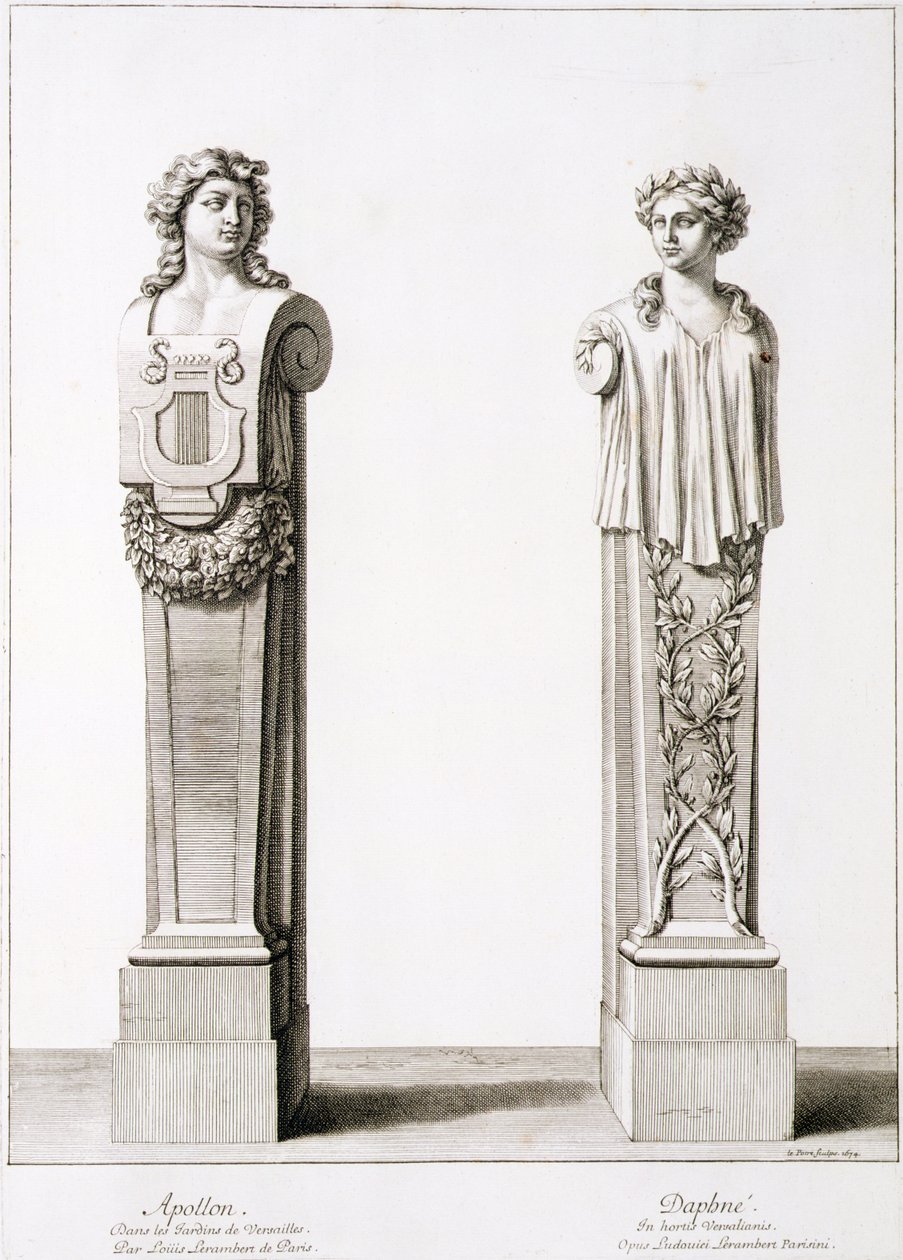 Bustes van Apollo en Daphne door Louis Lerambert in Versailles, 1674 door Jean Lepautre