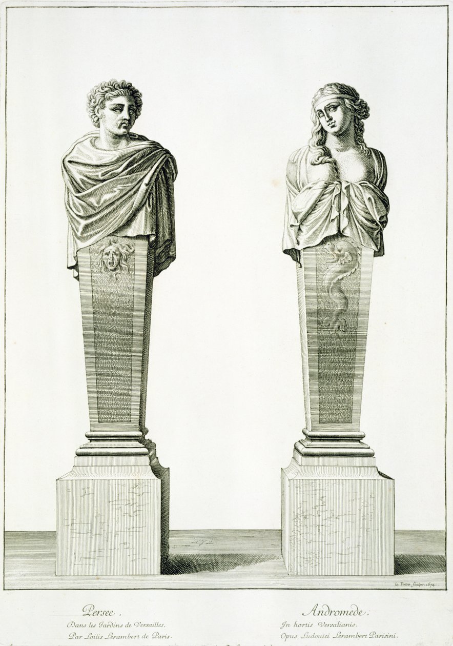 Beelden van Perseus en Andromeda door Louis Lerambert in Versailles door Jean Lepautre