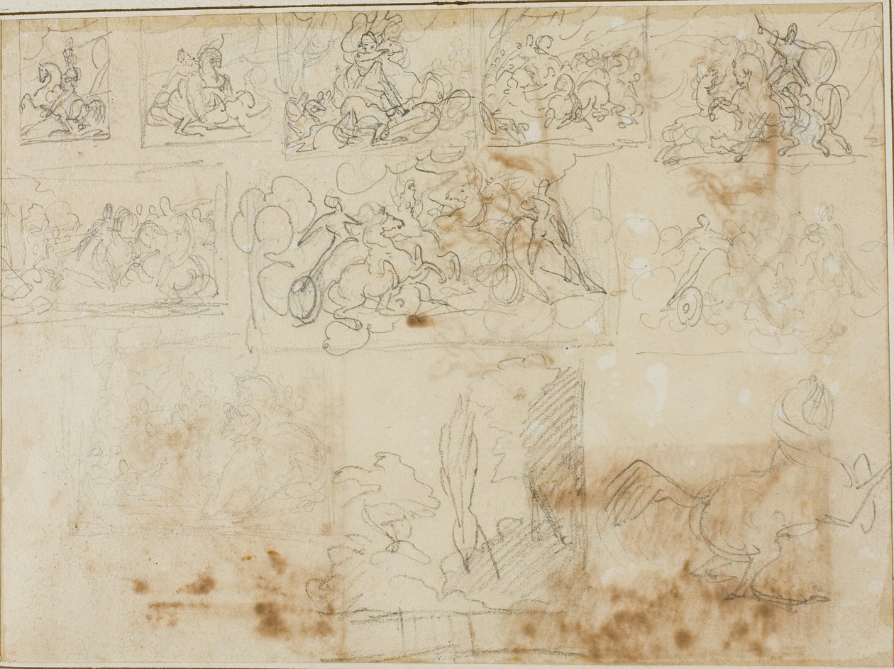 Elf compositieschetsen door Jean Louis André Théodore Géricault