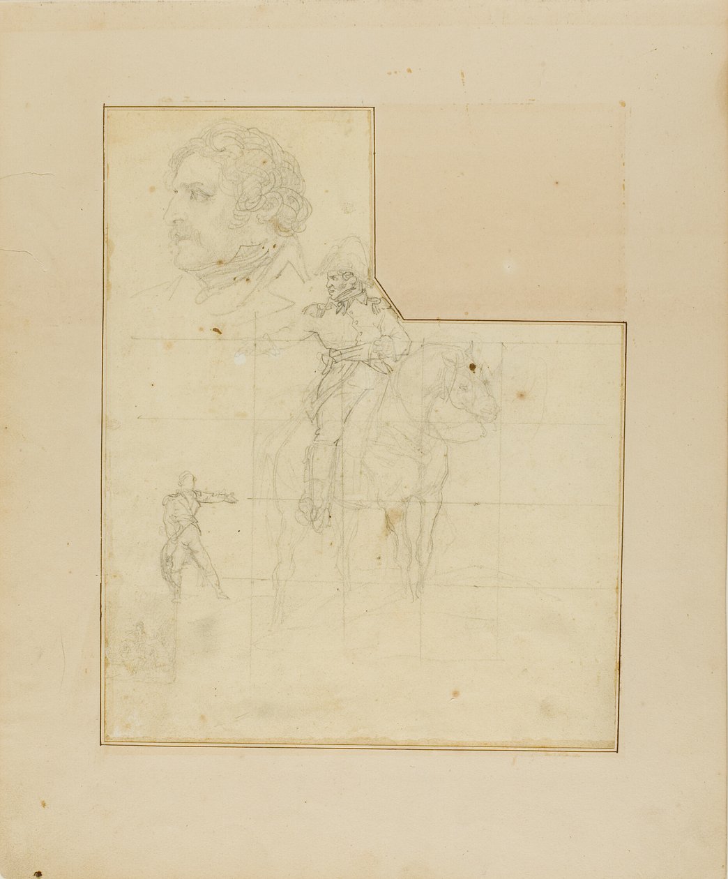 Bereden officier en andere schetsen door Jean Louis André Théodore Géricault