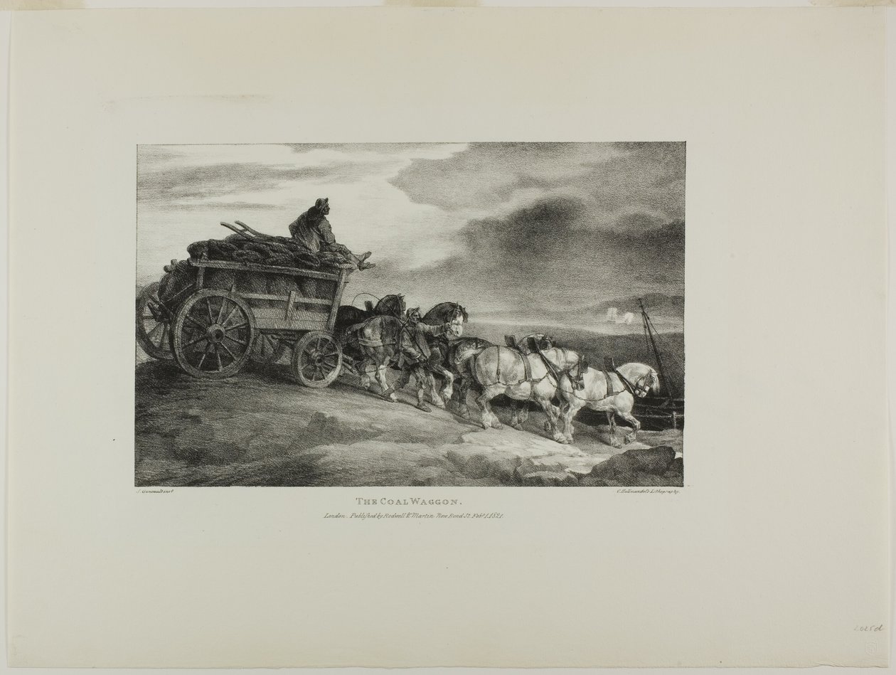 De kolenwagen, plaat 7 uit Diverse onderwerpen Naar het leven en op steen getekend (De Engelse suite) door Jean Louis André Théodore Géricault