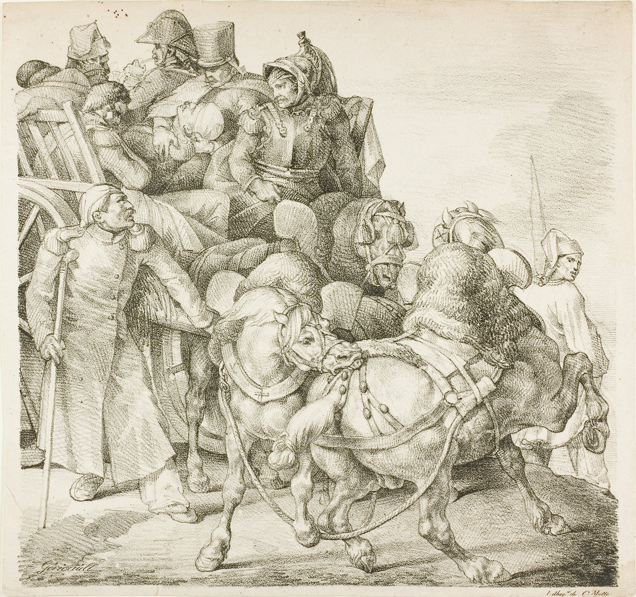 Wagen beladen met gewonde soldaten door Jean Louis André Théodore Géricault