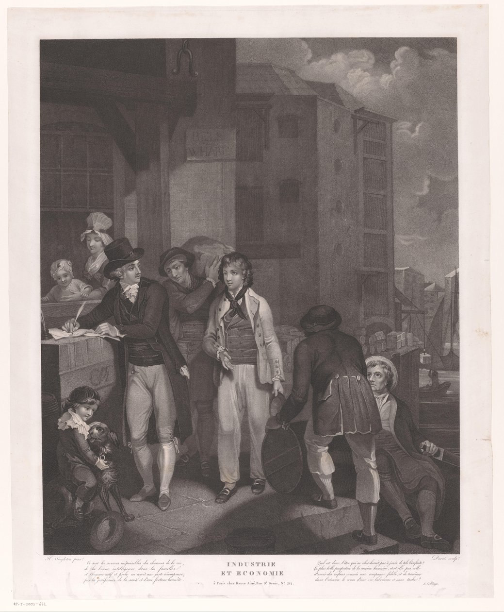 Groep figuren voor een pakhuis in een haven (Industrie et Economie) door Jean Louis Darcis