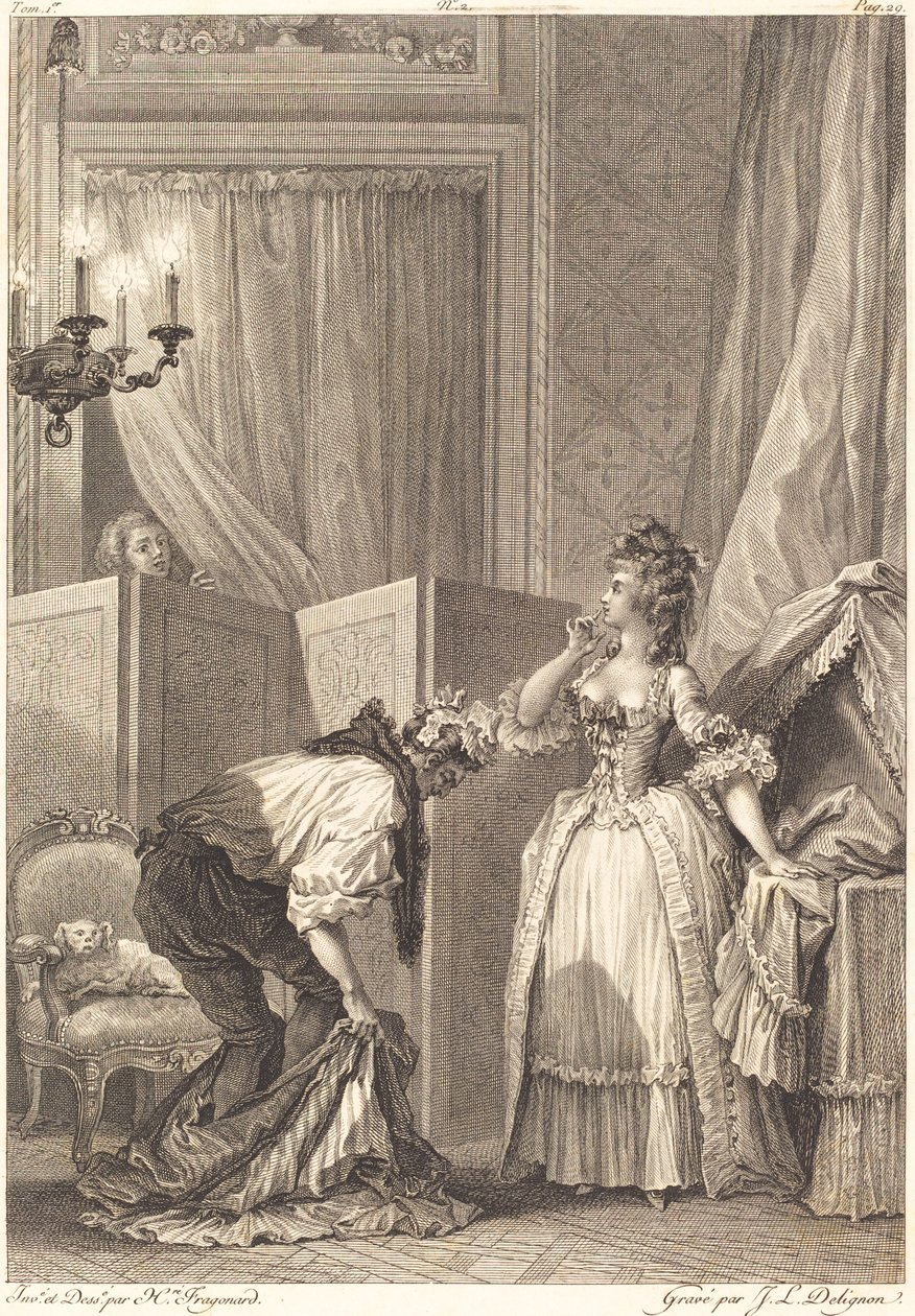 De geslagen en tevreden bedrogen echtgenoot door Jean Louis Delignon and Antoine Jean Duclos after Jean Honoré Fragonard