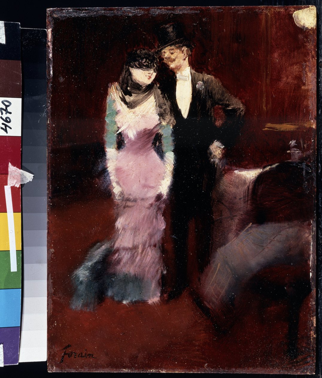 Vertrek van een gemaskerd bal in de opera van Parijs. Schilderij van Jean-Louis Forain door Jean Louis Forain