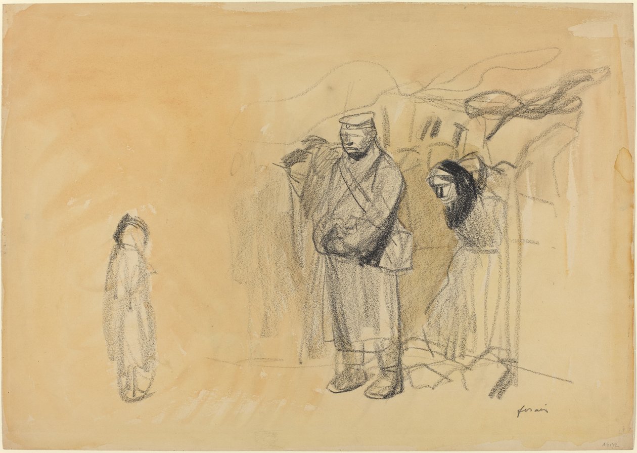 Duitse soldaten en Frans kind, ca. 1914-1919 door Jean Louis Forain