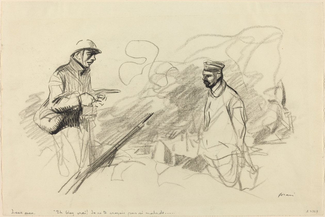 Poilu erkent Duitse soldaat, waarschijnlijk 1918 door Jean Louis Forain