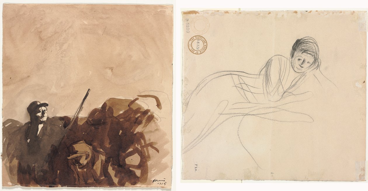 Soldaat in een Loopgraaf (recto) Liggende Vrouw (verso) door Jean Louis Forain