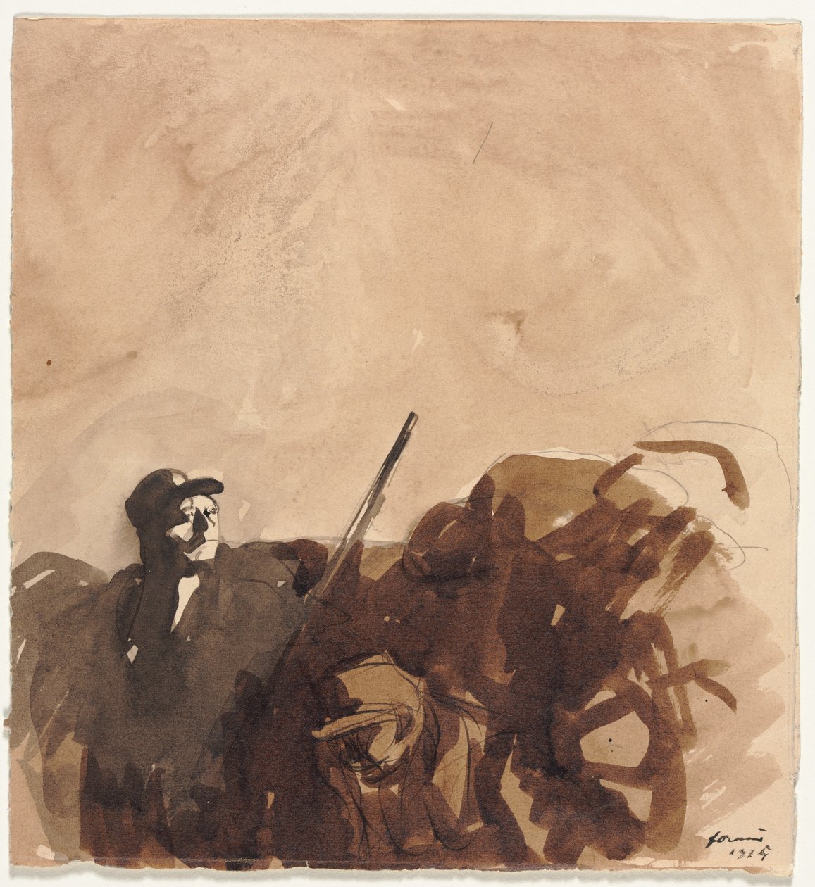 Soldaat in een loopgraaf recto Liggende vrouw verso, 1915 door Jean Louis Forain