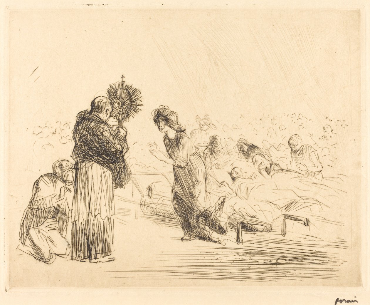 Het wonder voor het Heilig Sacrament (vierde plaat) door Jean Louis Forain