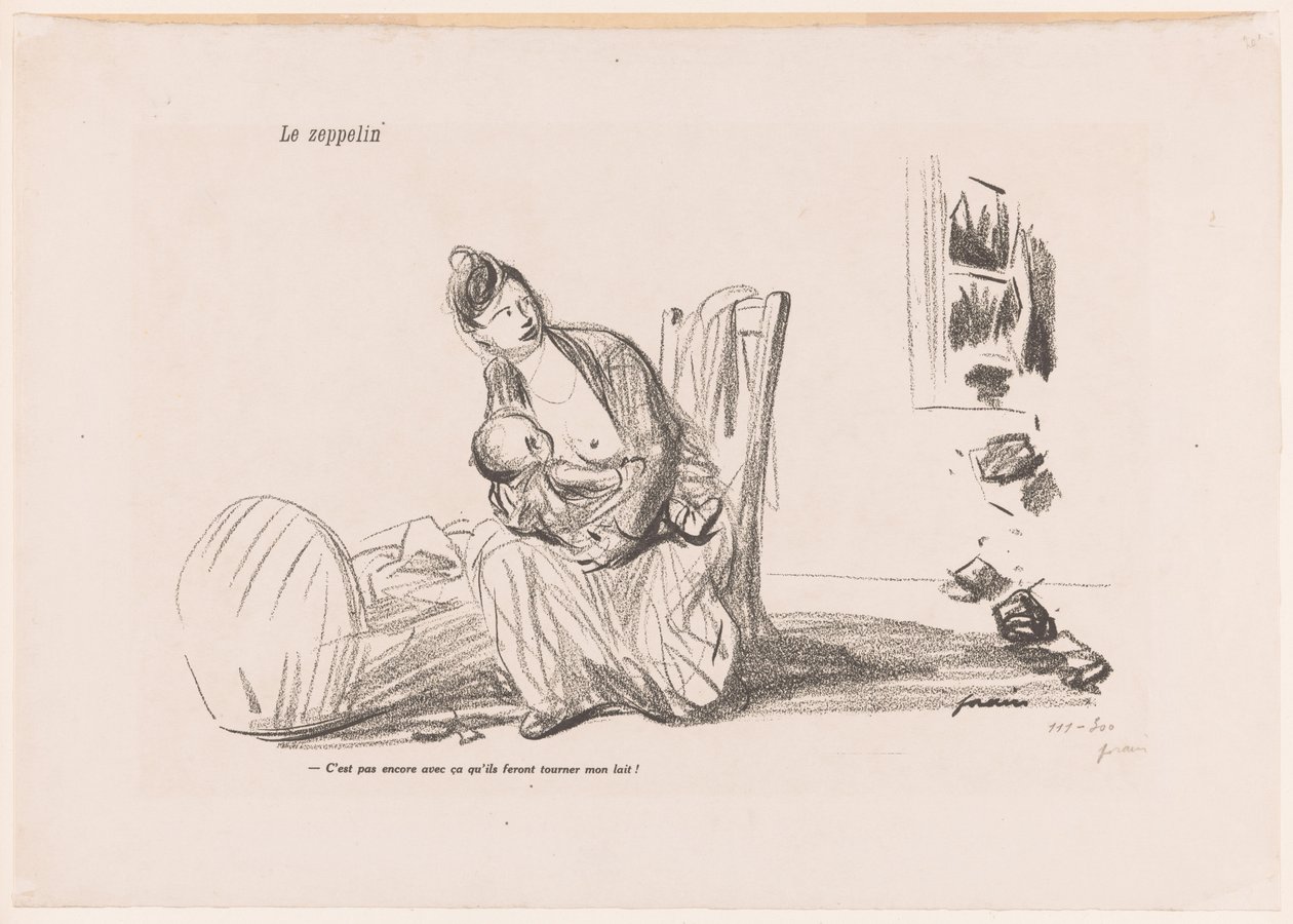 Vrouw geeft borstvoeding terwijl de ruiten springen door Jean Louis Forain