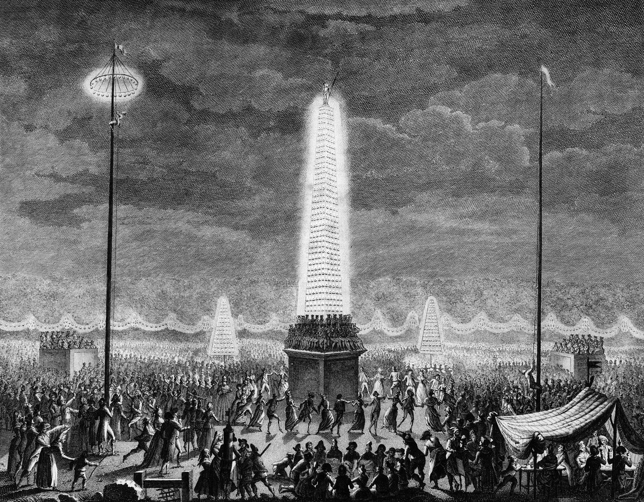 Franse Revolutie: Feesten en verlichting op de Champs Elysees in Parijs op 18 juli door Jean Louis II (after) Prieur