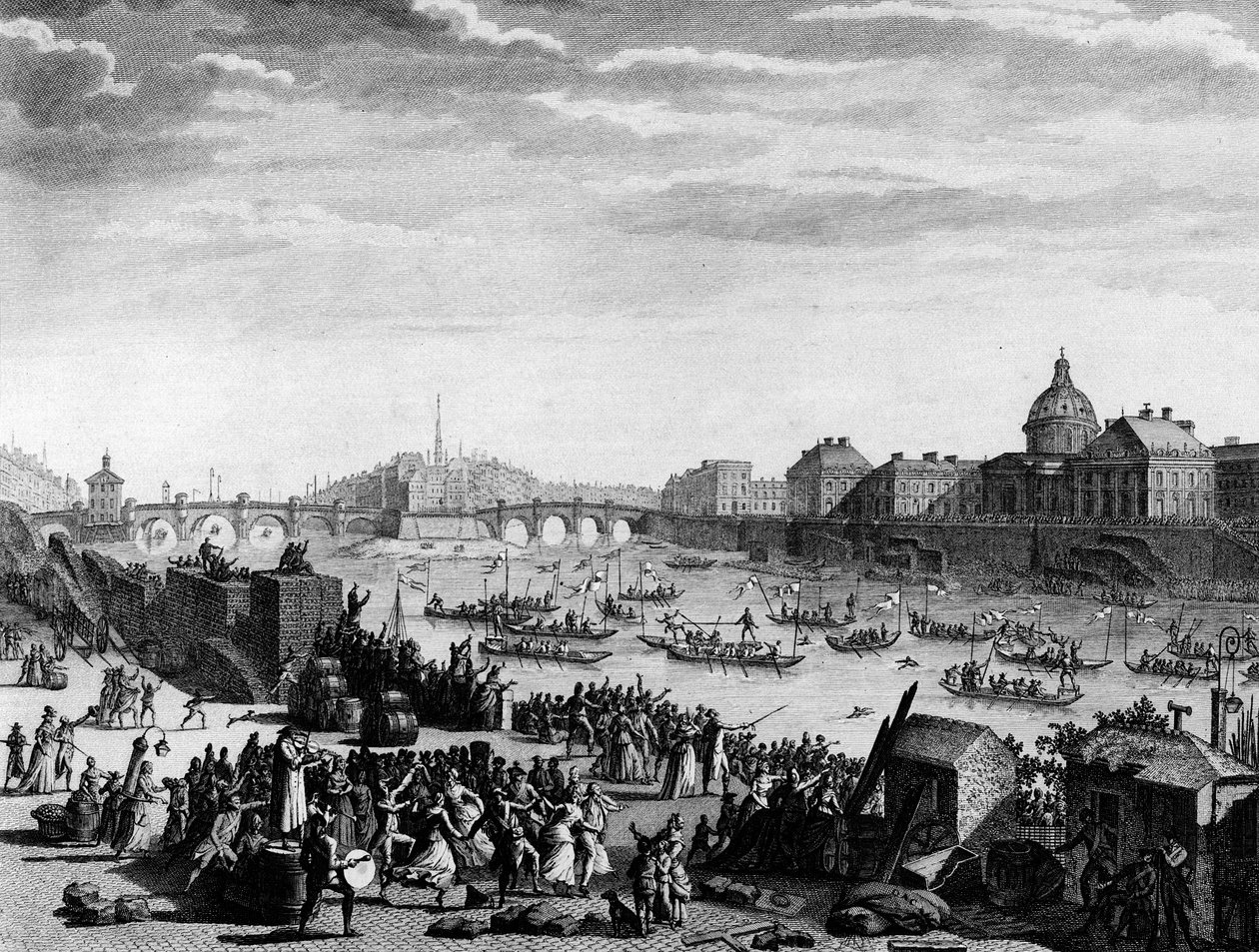 Franse Revolutie: Feest ter nagedachtenis aan de federatie: spel op de Seine in Parijs op 18 juli door Jean Louis II (after) Prieur