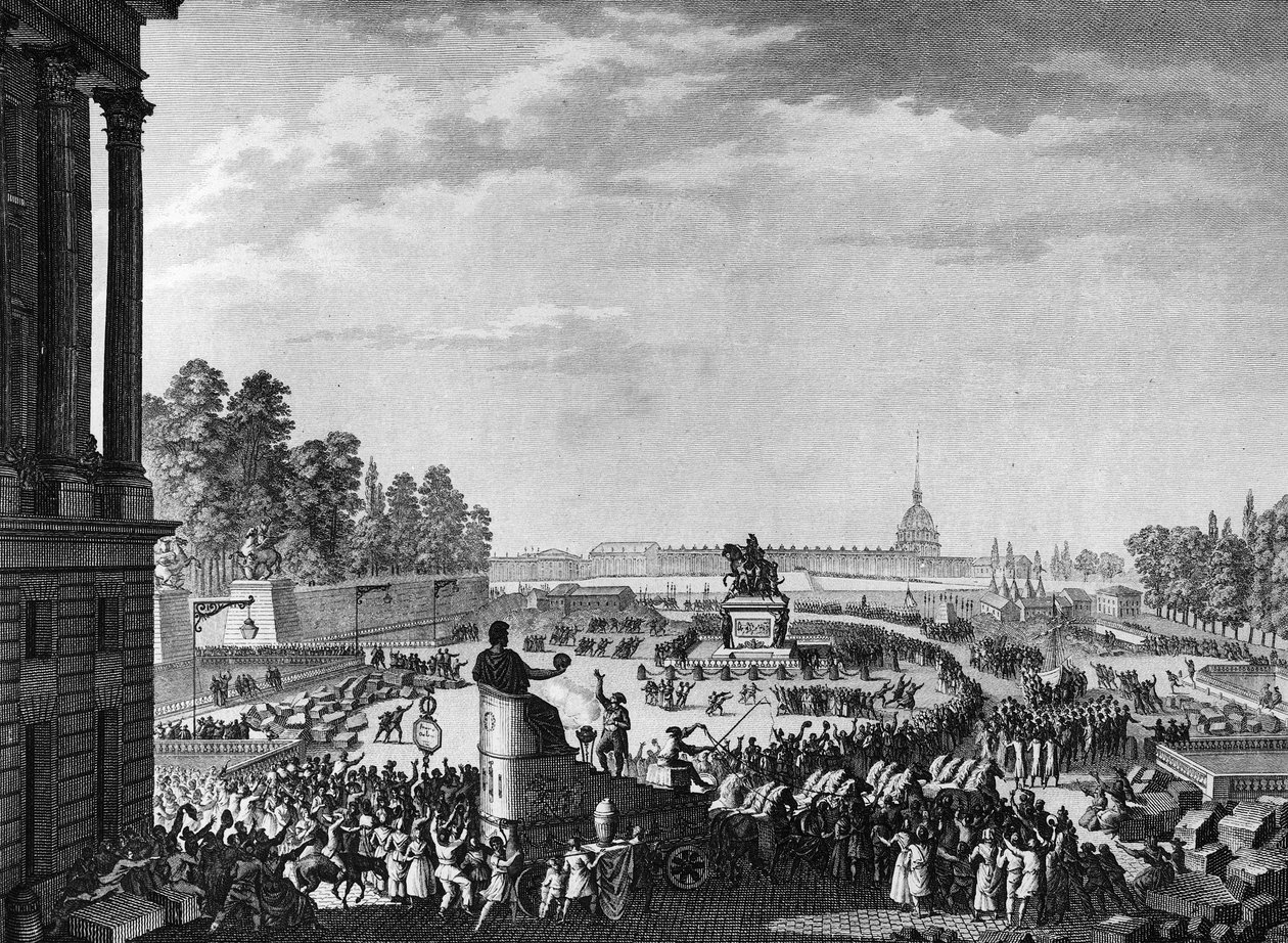 Franse Revolutie: Eerste viering van vrijheid ter gelegenheid van de Zwitsers van Chateauvieux op 15 april door Jean Louis II (after) Prieur