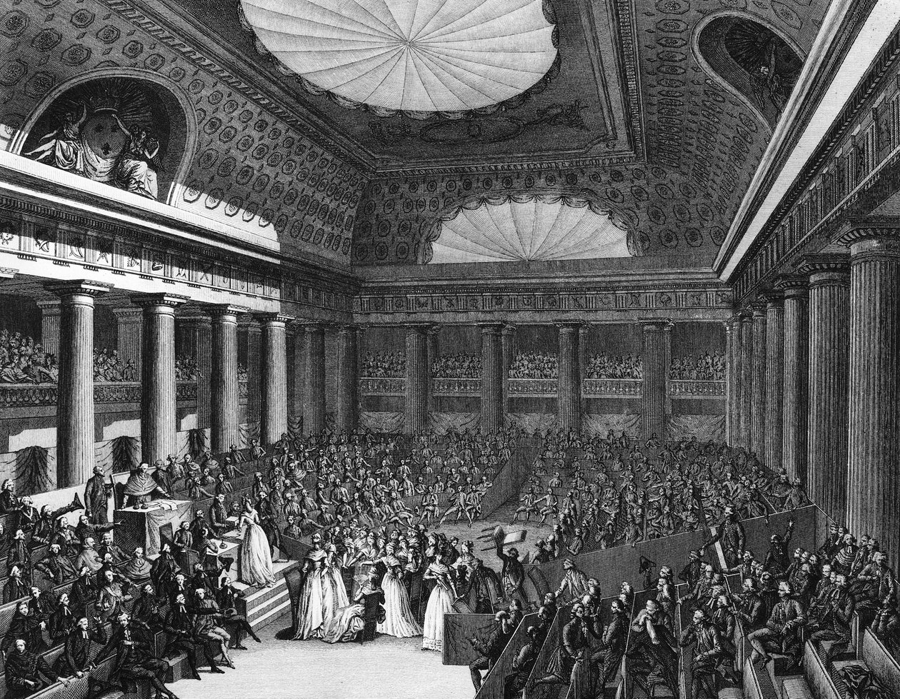 Franse Revolutie: Geschenk van sieraden door dameskunstenaars aan de Nationale Vergadering op 7 september door Jean Louis II (after) Prieur