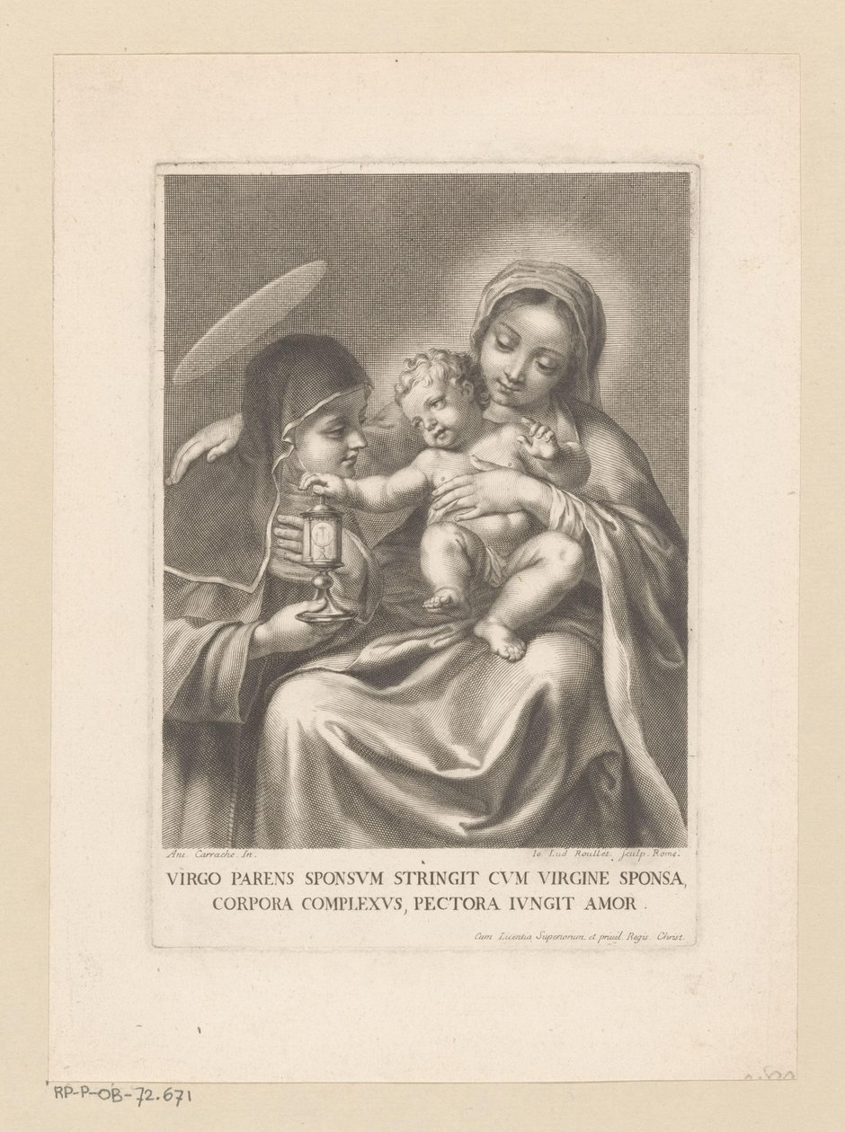 Maria met kind en vrouwelijke heilige met reliekhouder door Jean Louis Roullet