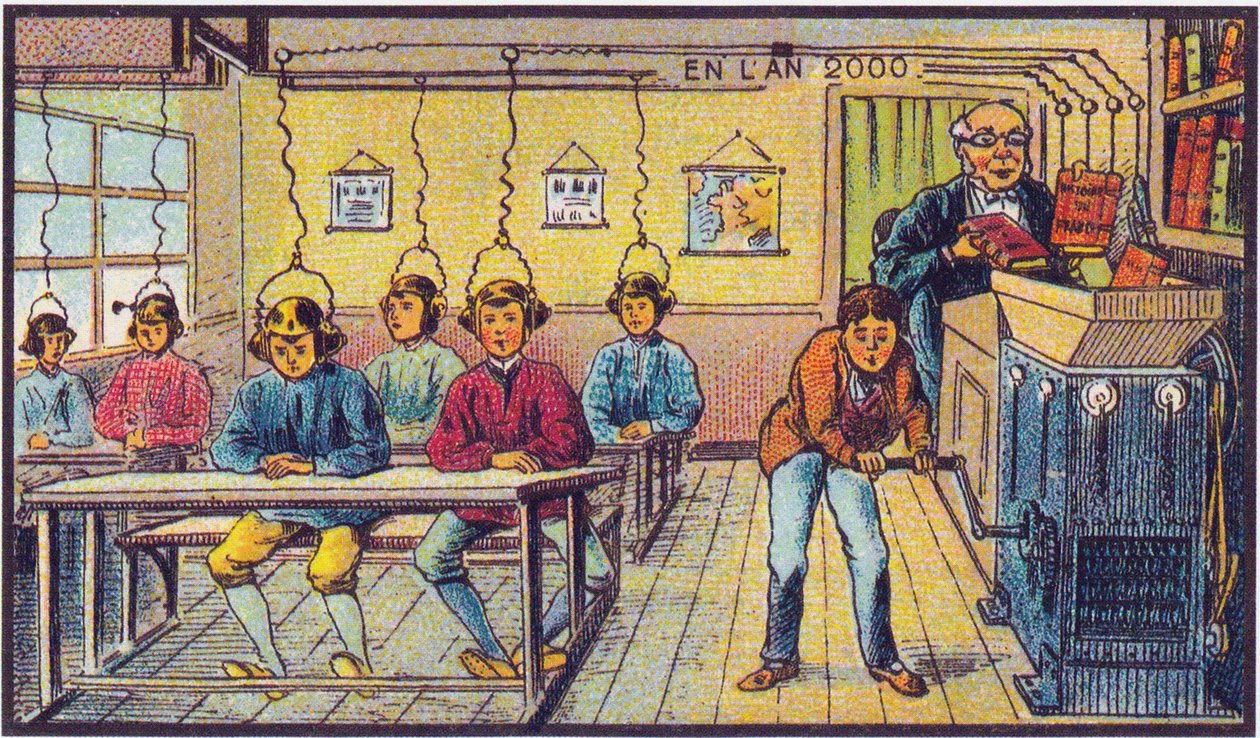 Op school. Uit de serie Visioenen van het Jaar 2000 door Jean Marc Côté