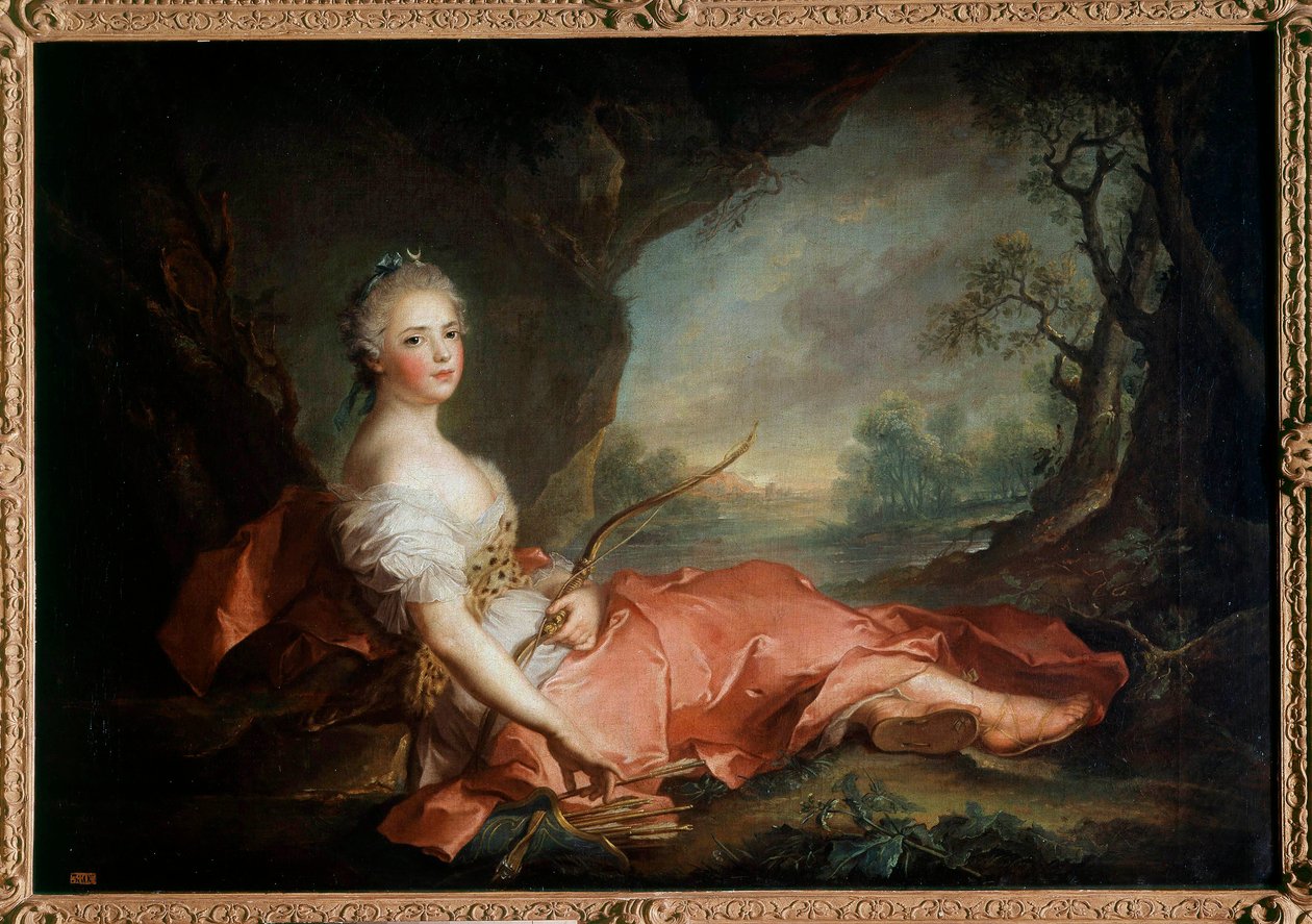 Portret van Madame Adelaide van Frankrijk (1732-1799) als Diana, dochter van Lodewijk XV door Jean Marc Nattier