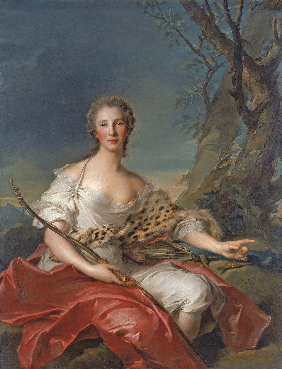 Portret van Madame Bouret als Diana door Jean-Marc Nattier