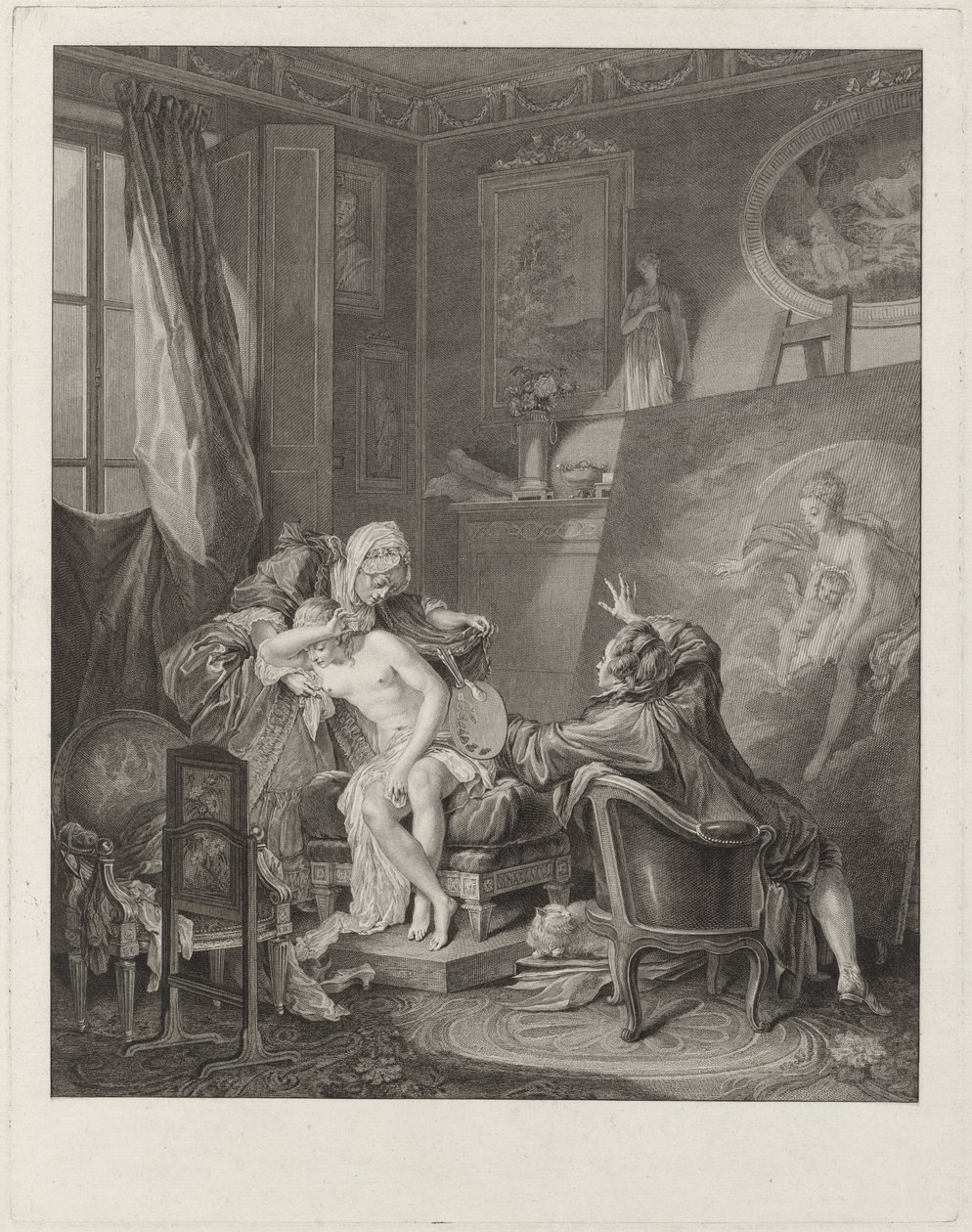 Het eerlijke model door Jean Michel Moreau and Jean Baptiste Blaise Simonet after Pierre Antoine Baudouin